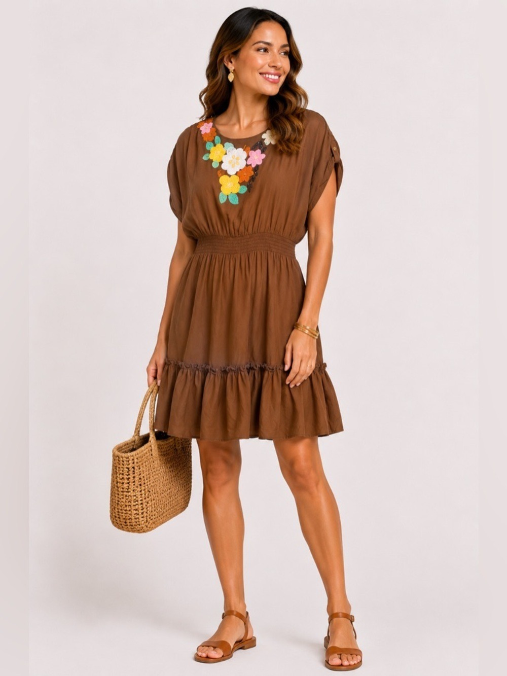 Milly’s of New York Brown Breaded Open Back Ruffled Brown 100% Silk MIDI…